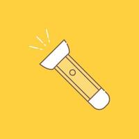 torch. light. flash. camping. hiking Flat Line Filled Icon. Beautiful Logo button over yellow background for UI and UX. website or mobile application vector