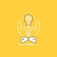 idea. ideas. creative. share. hands Flat Line Filled Icon. Beautiful Logo button over yellow background for UI and UX. website or mobile application vector