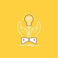 idea. ideas. creative. share. hands Flat Line Filled Icon. Beautiful Logo button over yellow background for UI and UX. website or mobile application vector