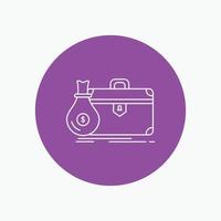 briefcase. business. case. open. portfolio White Line Icon in Circle background. vector icon illustration
