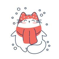 Draw funny cat  for christmas and winter vector illustration character collection funny cat for Christmas and New year. Doodle cartoon style.