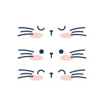 Draw Cute cats faces greeting card kawaii design vector