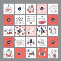Draw funny advent calendar with cats for christmas and winter vector illustration character collection funny cats for Christmas and New year. Doodle cartoon style.