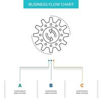 management. process. production. task. work Business Flow Chart Design with 3 Steps. Line Icon For Presentation Background Template Place for text vector