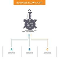 research. laboratory. flask. tube. development Business Flow Chart Design with 3 Steps. Glyph Icon For Presentation Background Template Place for text. vector