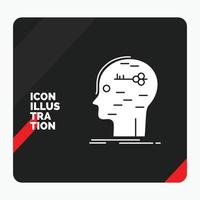 fondo de presentación creativa rojo y negro para el cerebro. cortar a tajos. hackear. llave. icono de glifo mental vector