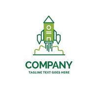 Rocket. spaceship. startup. launch. Game Flat Business Logo template. Creative Green Brand Name Design. vector