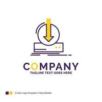 Company Name Logo Design For Addition. content. dlc. download. game. Purple and yellow Brand Name Design with place for Tagline. Creative Logo template for Small and Large Business. vector
