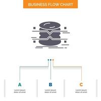 database. data. architecture. infographics. monitoring Business Flow Chart Design with 3 Steps. Glyph Icon For Presentation Background Template Place for text. vector