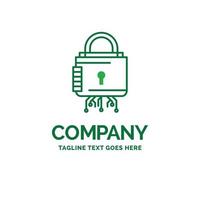 Security. cyber. lock. protection. secure Flat Business Logo template. Creative Green Brand Name Design. vector