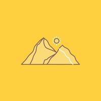 hill. landscape. nature. mountain. scene Flat Line Filled Icon. Beautiful Logo button over yellow background for UI and UX. website or mobile application vector