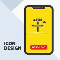 Build. design. develop. tool. tools Glyph Icon in Mobile for Download Page. Yellow Background vector