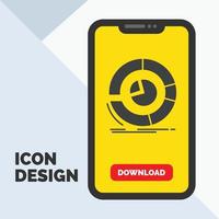 Analysis. analytics. business. diagram. pie chart Glyph Icon in Mobile for Download Page. Yellow Background vector