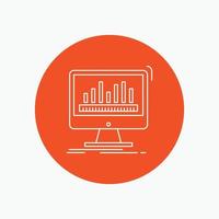 analytics. processing. dashboard. data. stats White Line Icon in Circle background. vector icon illustration