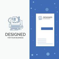 Business Logo for Type Writer. paper. computer. paper. keyboard. Vertical Blue Business .Visiting Card template vector