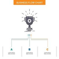 award. trophy. prize. win. cup Business Flow Chart Design with 3 Steps. Glyph Icon For Presentation Background Template Place for text. vector