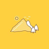 montaña. paisaje. Cerro. naturaleza. icono lleno de línea plana de escena. hermoso botón de logotipo sobre fondo amarillo para ui y ux. sitio web o aplicación móvil vector