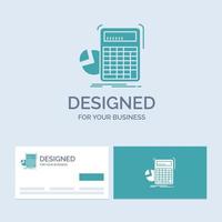 calculator. calculation. math. progress. graph Business Logo Glyph Icon Symbol for your business. Turquoise Business Cards with Brand logo template. vector