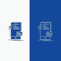 frontend. interface. mobile. phone. developer Line and Glyph web Button in Blue color Vertical Banner for UI and UX. website or mobile application vector