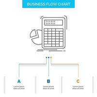 calculator. calculation. math. progress. graph Business Flow Chart Design with 3 Steps. Line Icon For Presentation Background Template Place for text vector