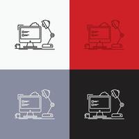 lugar de trabajo. puesto de trabajo. oficina. lámpara. icono de la computadora sobre varios antecedentes. diseño de estilo de línea. diseñado para web y aplicación. eps 10 ilustración vectorial vector