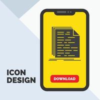 Code. coding. doc. programming. script Glyph Icon in Mobile for Download Page. Yellow Background vector