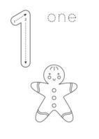 Flashcard number 1. Preschool worksheet. Christmas cookie. vector