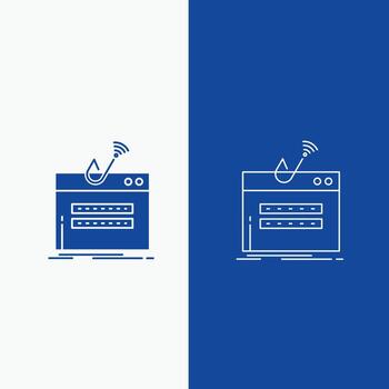 fraud. internet. login. password. theft Line and Glyph web Button in Blue color Vertical Banner for UI and UX. website or mobile application vector