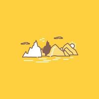 Mountain. hill. landscape. nature. cliff Flat Line Filled Icon. Beautiful Logo button over yellow background for UI and UX. website or mobile application vector