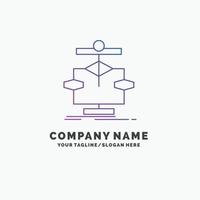 Algorithm. chart. data. diagram. flow Purple Business Logo Template. Place for Tagline vector