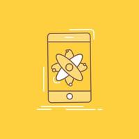 data. information. mobile. research. science Flat Line Filled Icon. Beautiful Logo button over yellow background for UI and UX. website or mobile application vector