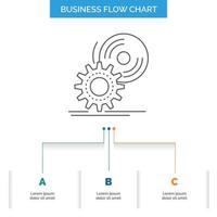 cd. disc. install. software. dvd Business Flow Chart Design with 3 Steps. Line Icon For Presentation Background Template Place for text vector