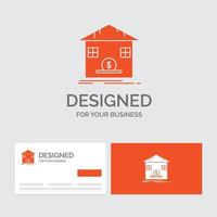 Business logo template for Deposit. safe. savings. Refund. bank. Orange Visiting Cards with Brand logo template. vector