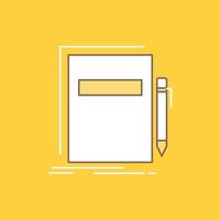 negocio. documento. expediente. papel. icono lleno de línea plana de presentación. hermoso botón de logotipo sobre fondo amarillo para ui y ux. sitio web o aplicación móvil vector