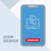 cuenta. computadora portátil. reporte. impresión. icono de línea de reanudación en el móvil para la página de descarga vector