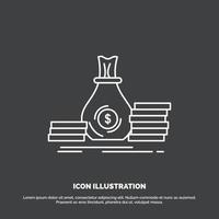 Accumulation. bag. investment. loan. money Icon. Line vector symbol for UI and UX. website or mobile application