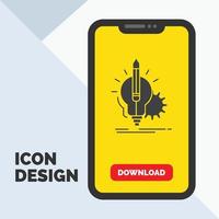 Idea. insight. key. lamp. lightbulb Glyph Icon in Mobile for Download Page. Yellow Background vector