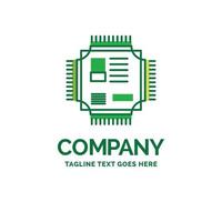 chip. UPC. pastilla. procesador. plantilla de logotipo de empresa plana de tecnología. diseño creativo de marca verde. vector