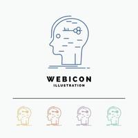 brain. hack. hacking. key. mind 5 Color Line Web Icon Template isolated on white. Vector illustration