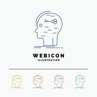 cerebro. cortar a tajos. hackear. llave. mente 5 plantilla de icono web de línea de color aislada en blanco. ilustración vectorial vector