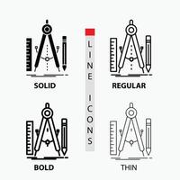 Build. design. geometry. math. tool Icon in Thin. Regular. Bold Line and Glyph Style. Vector illustration