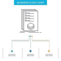 categorías. controlar. lista. listado. marque el diseño del diagrama de flujo empresarial con 3 pasos. icono de línea para el lugar de plantilla de fondo de presentación para texto vector