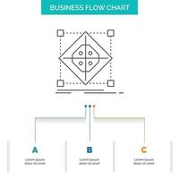 arquitectura. grupo. cuadrícula. modelo. diseño de diagrama de flujo empresarial de preparación con 3 pasos. icono de línea para el lugar de plantilla de fondo de presentación para texto vector