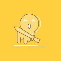 Death. frag. game. kill. sword Flat Line Filled Icon. Beautiful Logo button over yellow background for UI and UX. website or mobile application vector