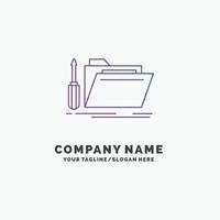 folder. tool. repair. resource. service Purple Business Logo Template. Place for Tagline vector