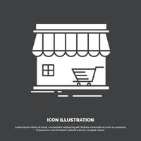 tienda. Tienda. mercado. edificio. icono de compras. símbolo de vector de glifo para ui y ux. sitio web o aplicación móvil