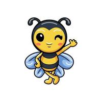 Cute little bee cartoon waving hand vector