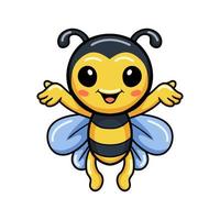 linda caricatura de abeja pequeña levantando las manos vector