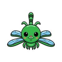 linda pequeña caricatura de libélula verde vector