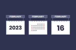 2023 calendar design February 16 icon. 16th February calendar schedule, appointment, important date concept. vector